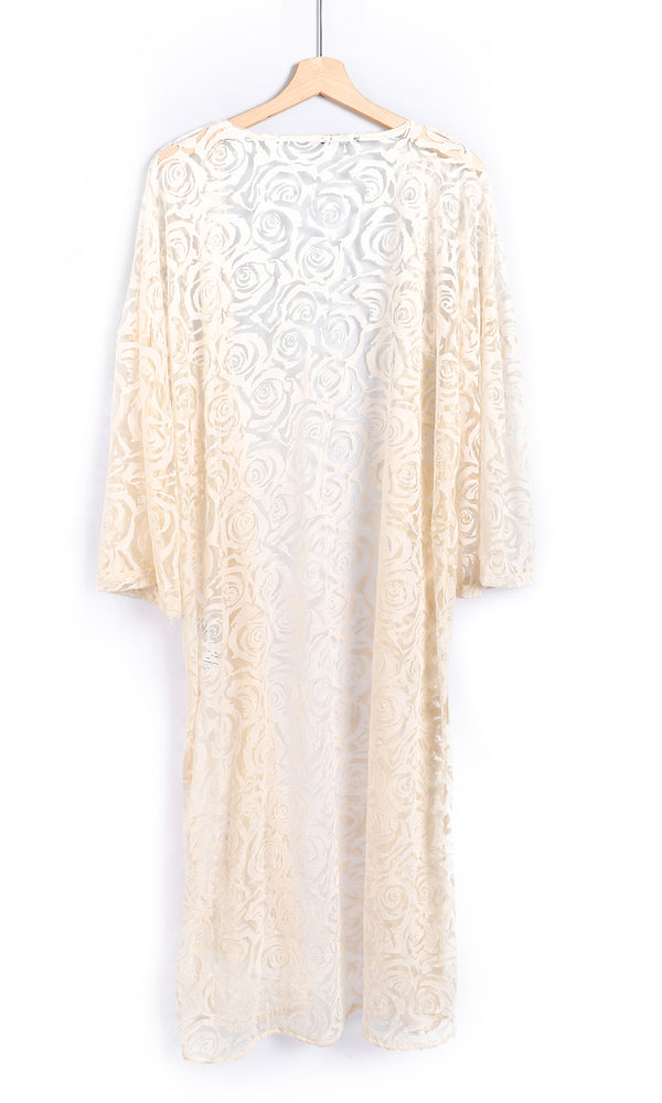 o164089-off-white-perforated-flowers-patterned-three-quarters-sleeves-long-cardigan-women-cardigan