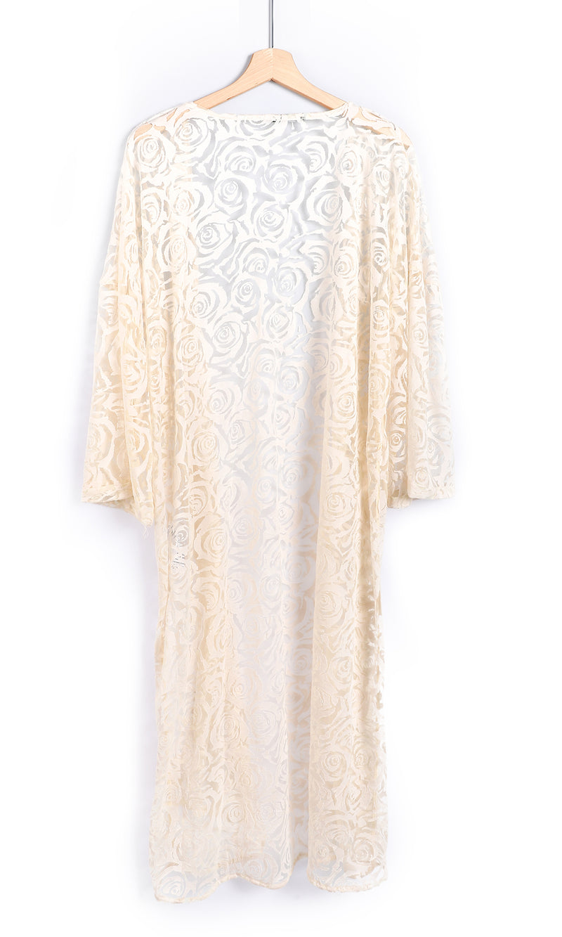 o164089-off-white-perforated-flowers-patterned-three-quarters-sleeves-long-cardigan-women-cardigan