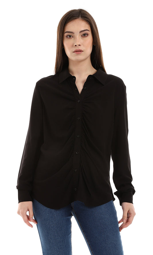 O164100 Casual Black Full Buttons Closure Shirt