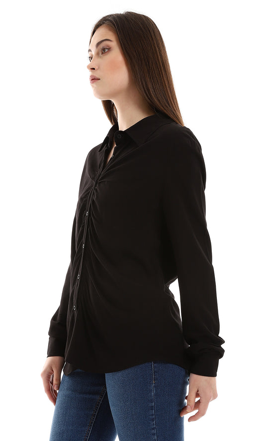 O164100 Casual Black Full Buttons Closure Shirt