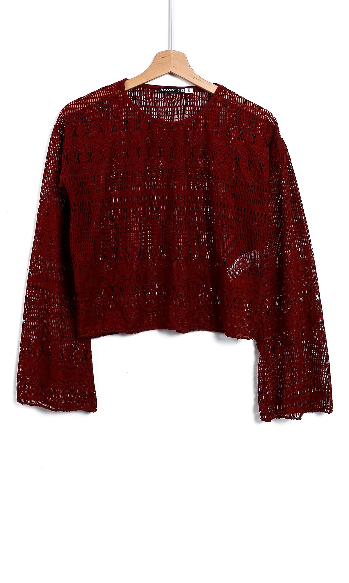 O164105 Balloon Sleeves Knitted Patterned Blouse - Garnet Red