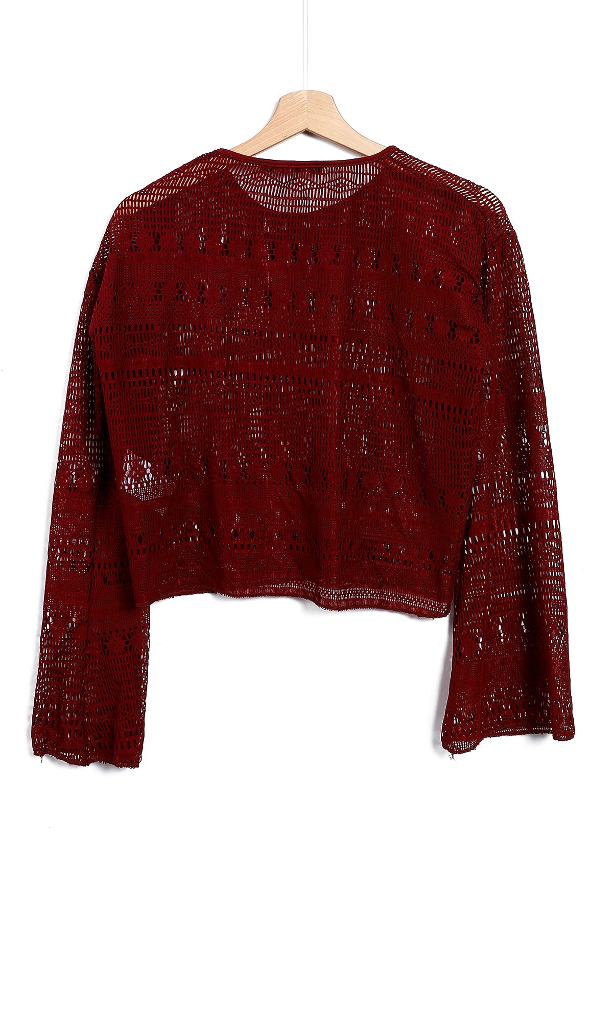 O164105 Balloon Sleeves Knitted Patterned Blouse - Garnet Red