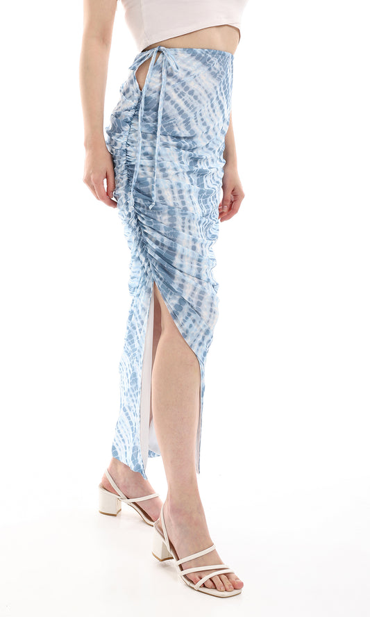 O164110 Side Slit & Gathered Side Abstract Patterned Skirt