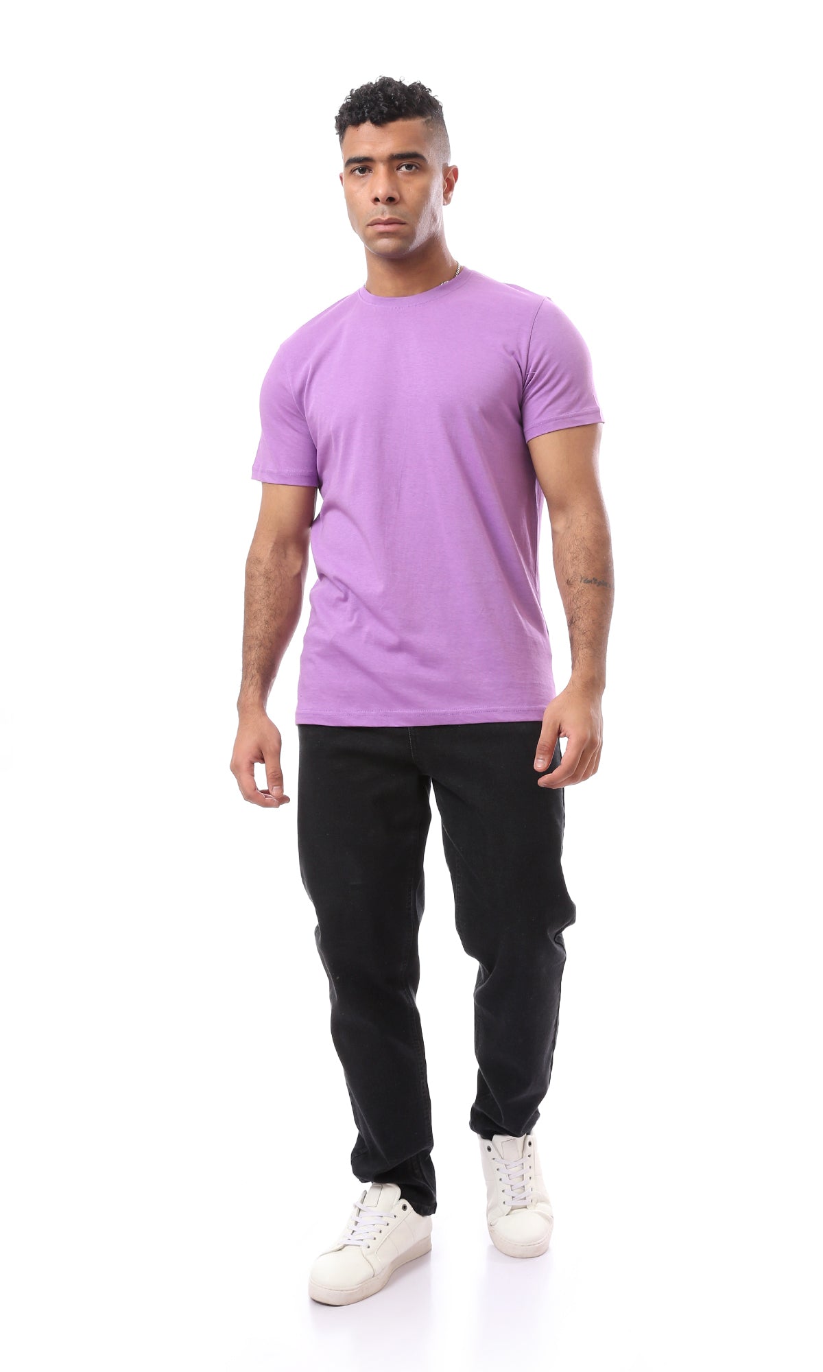 O164595 Heather Light Purple Short Sleeves Basic T-Shirt