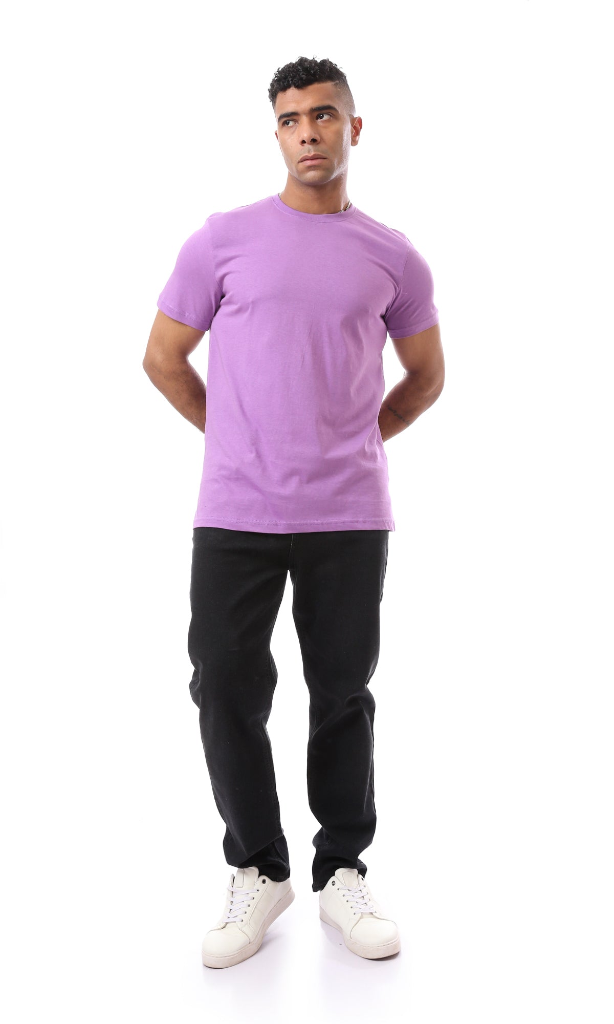 O164595 Heather Light Purple Short Sleeves Basic T-Shirt