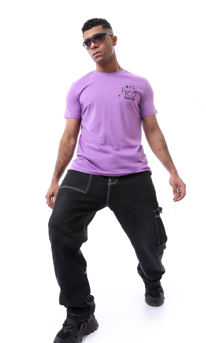 O164596 Printed Lightweight Purple Slip On Tee