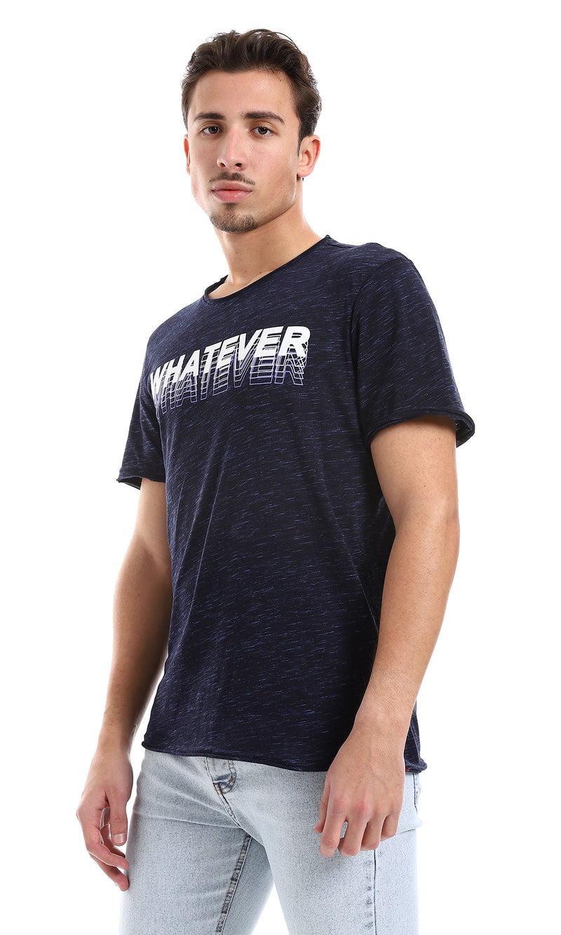 O164598 "Whatever" Printed Tee - Heather Navy Blue, Purple & White