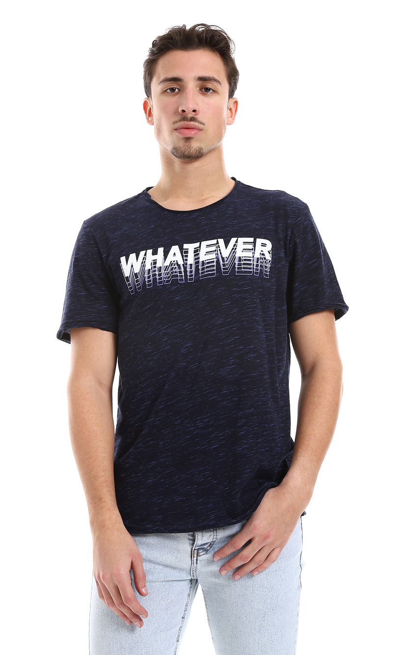 O164598 "Whatever" Printed Tee - Heather Navy Blue, Purple & White