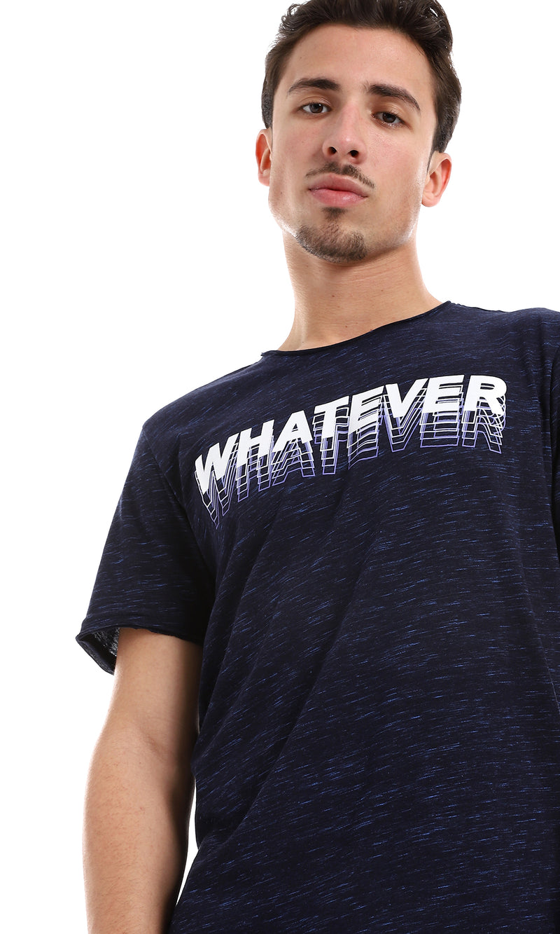 O164598 "Whatever" Printed Tee - Heather Navy Blue, Purple & White