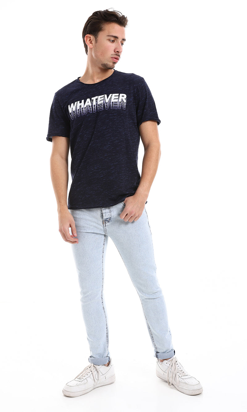 O164598 "Whatever" Printed Tee - Heather Navy Blue, Purple & White