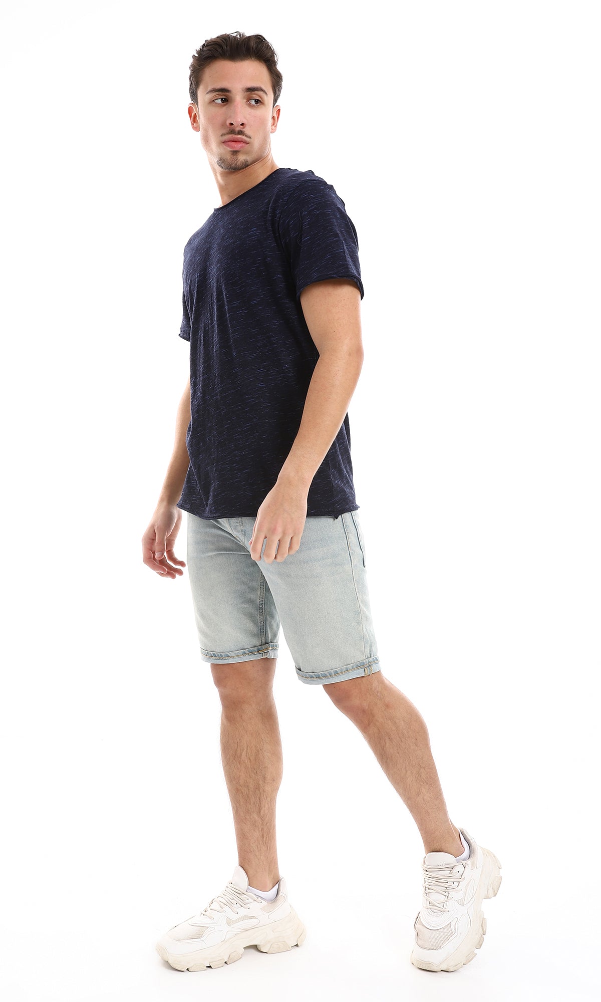 O164599 Heather Navy Blue Round Neck Tee