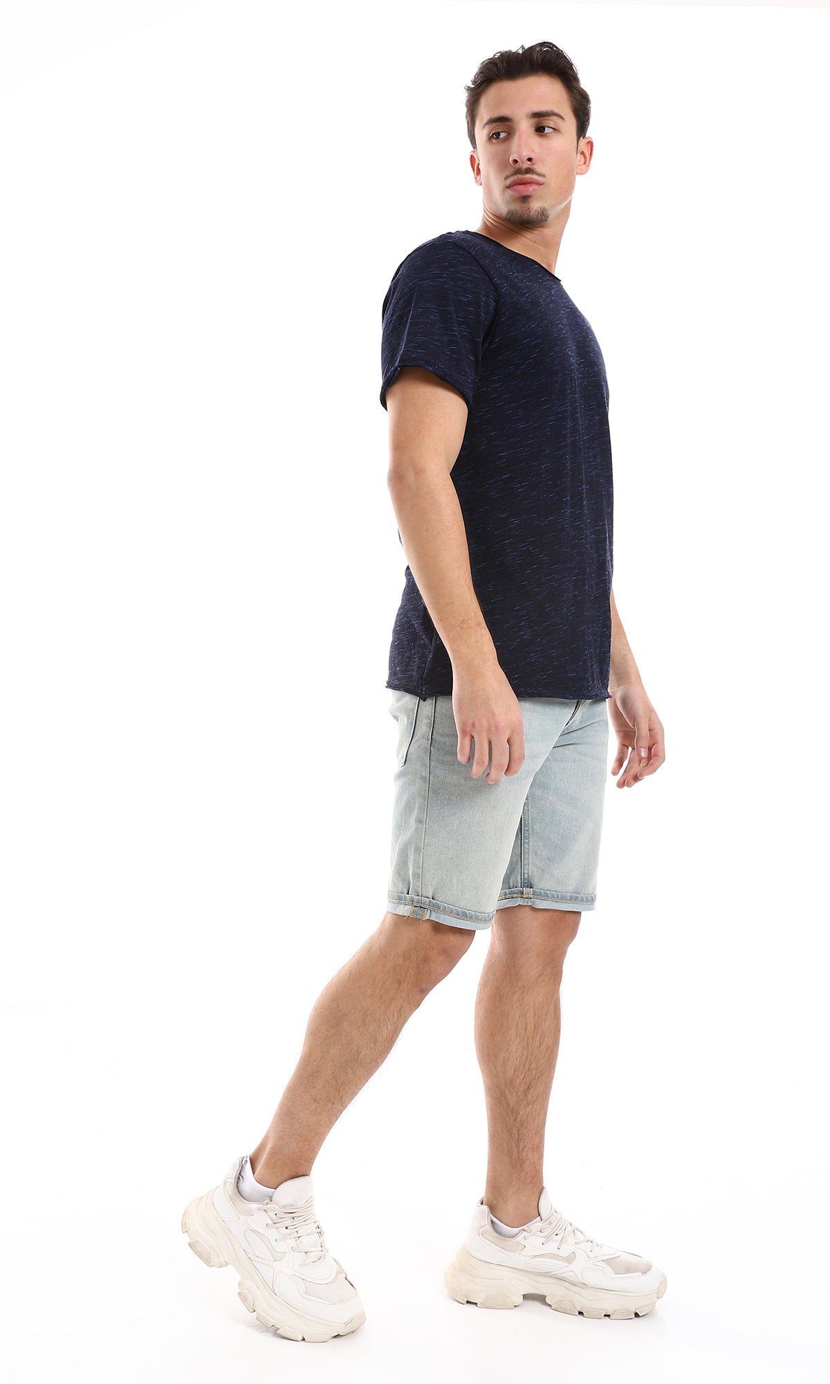O164599 Heather Navy Blue Round Neck Tee