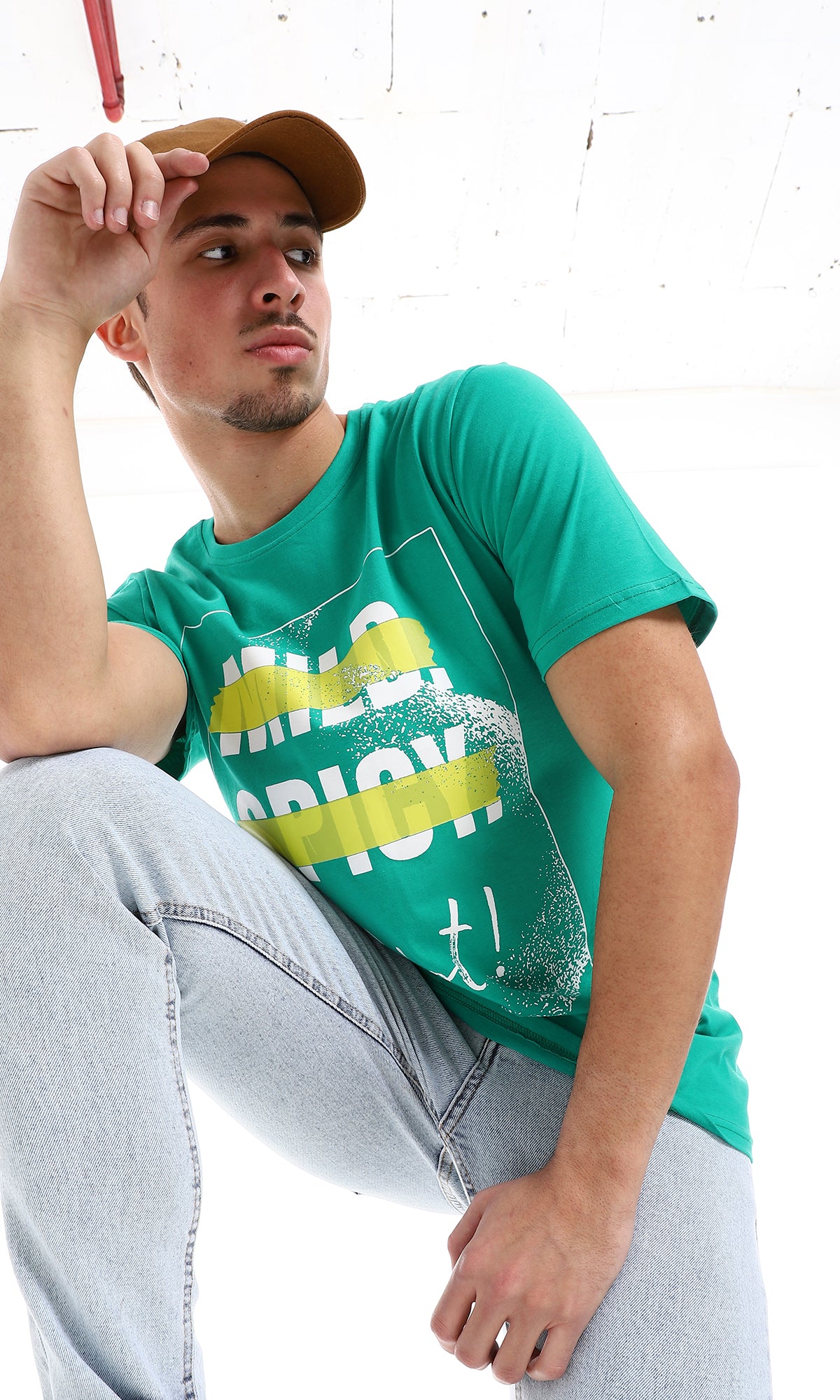 O164601 "Hot" Printed Cotton Tee - Green, White & Yellow