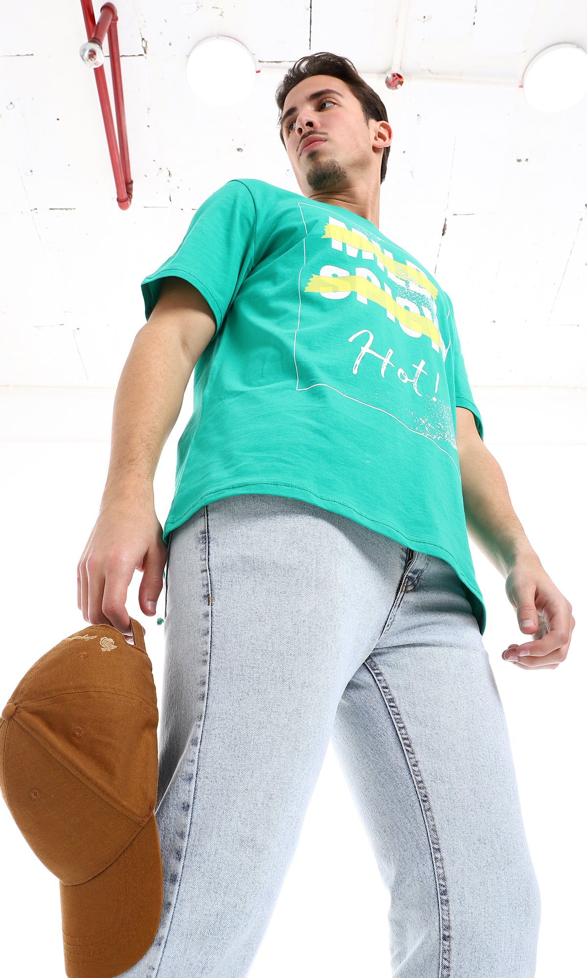 O164601 "Hot" Printed Cotton Tee - Green, White & Yellow