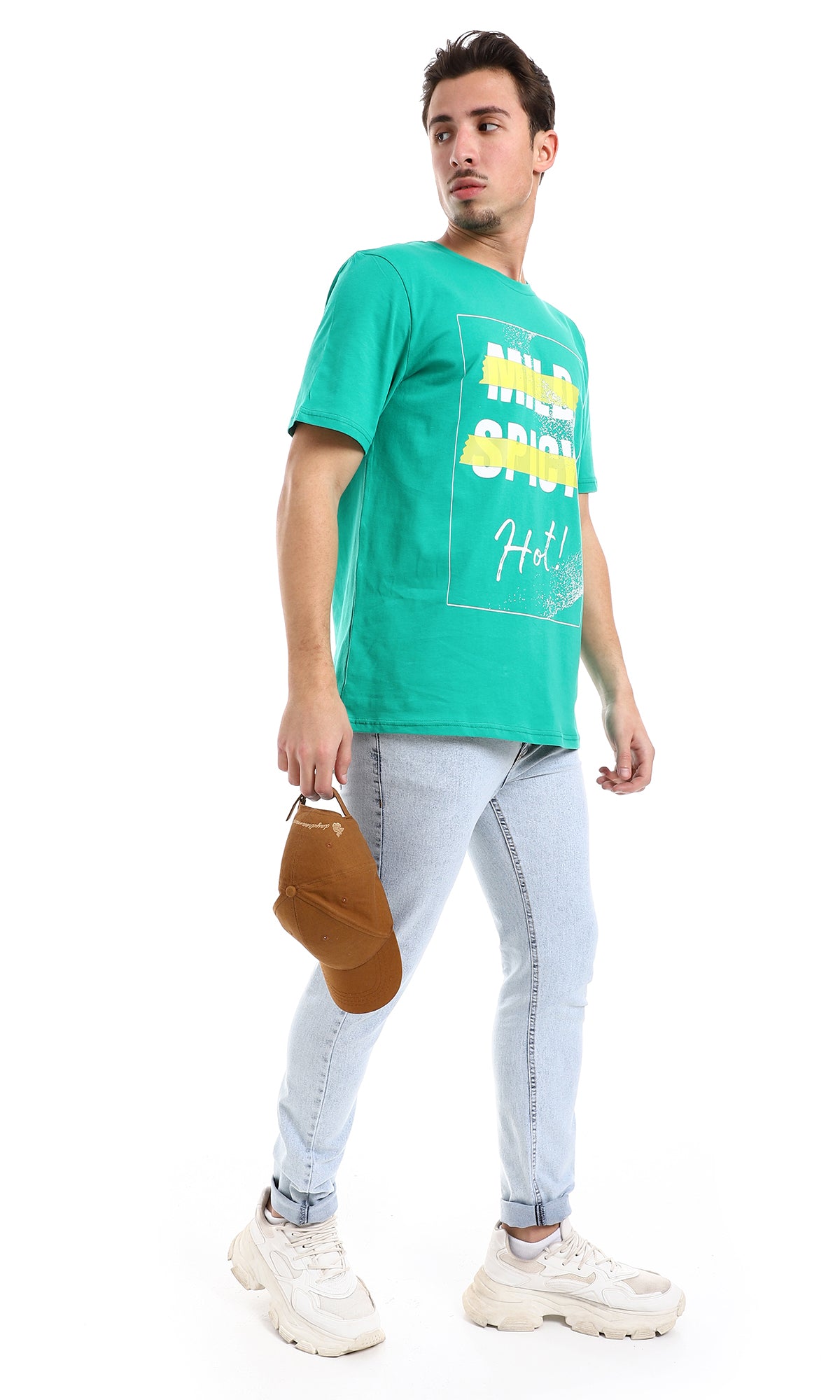 O164601 "Hot" Printed Cotton Tee - Green, White & Yellow