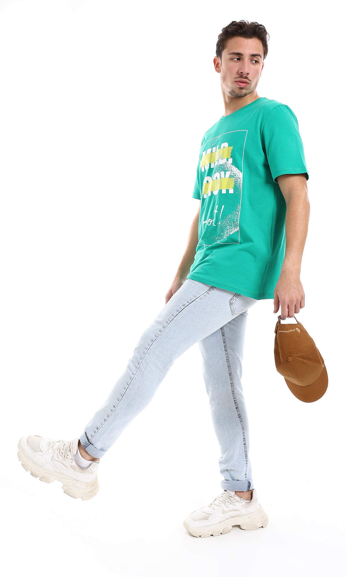 O164601 "Hot" Printed Cotton Tee - Green, White & Yellow