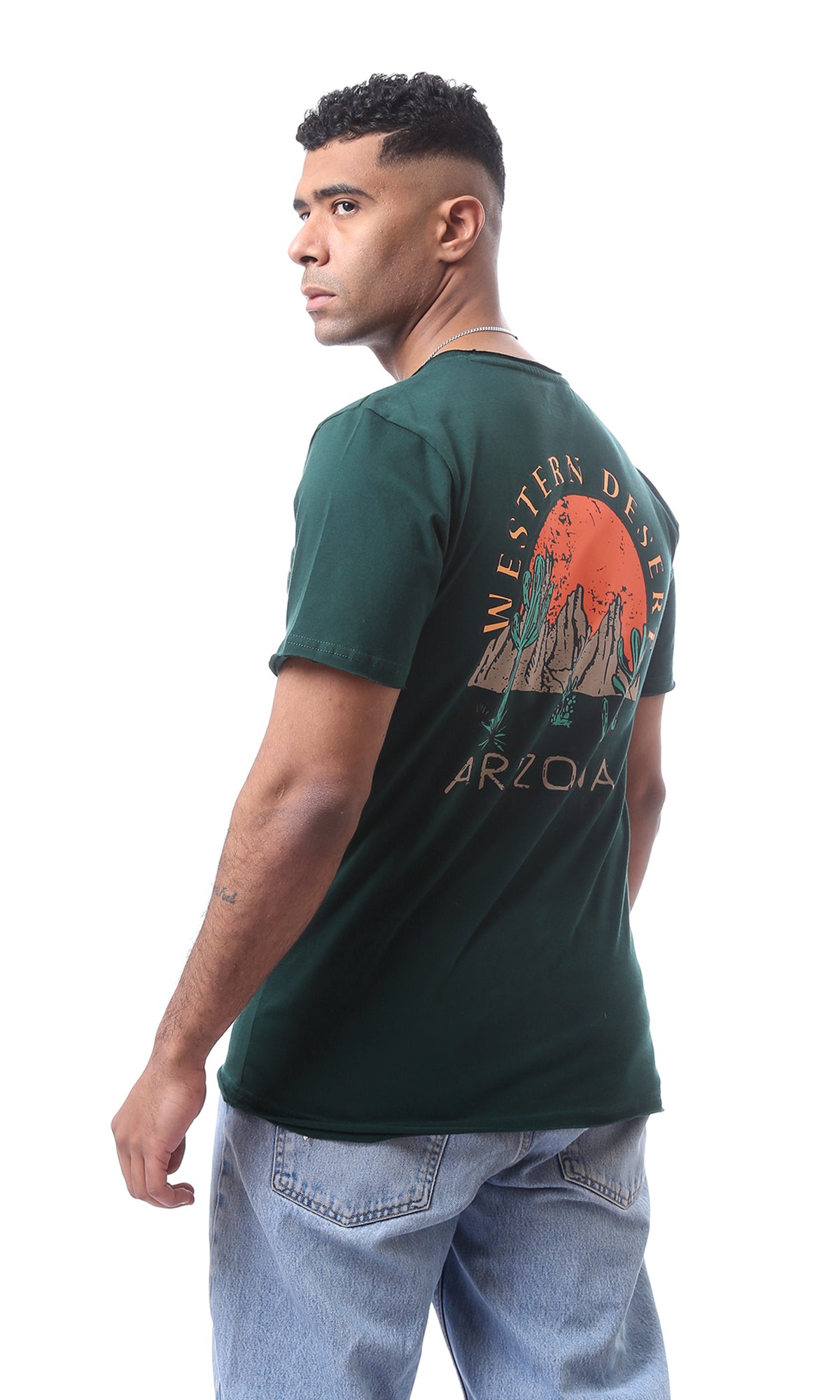 O164602 Front & Back Print Dark Green Summer Tee