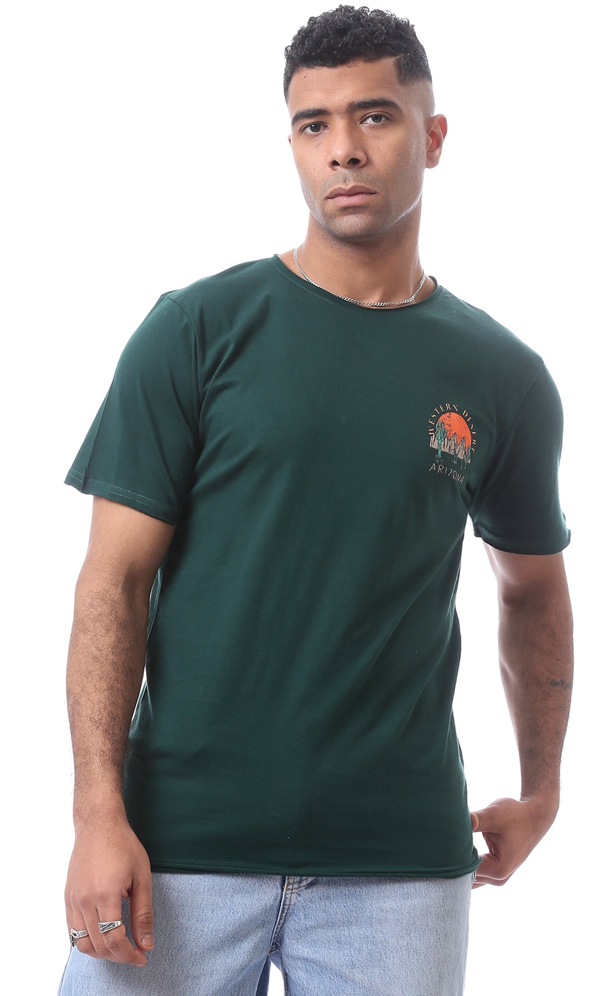 O164602 Front & Back Print Dark Green Summer Tee