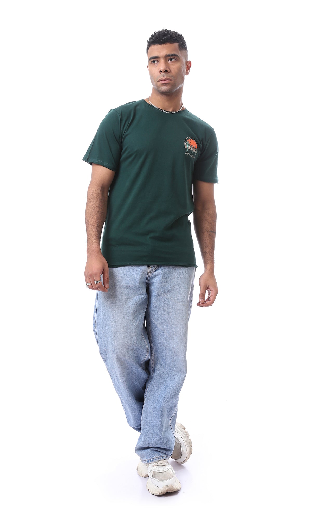 O164602 Front & Back Print Dark Green Summer Tee