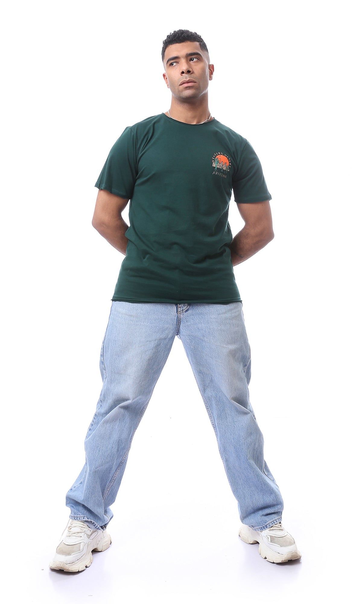 O164602 Front & Back Print Dark Green Summer Tee