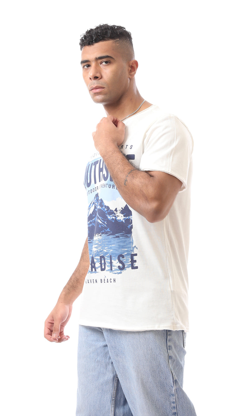 O164605 Off-White Slip On Casual Printed Pattern T-Shirt