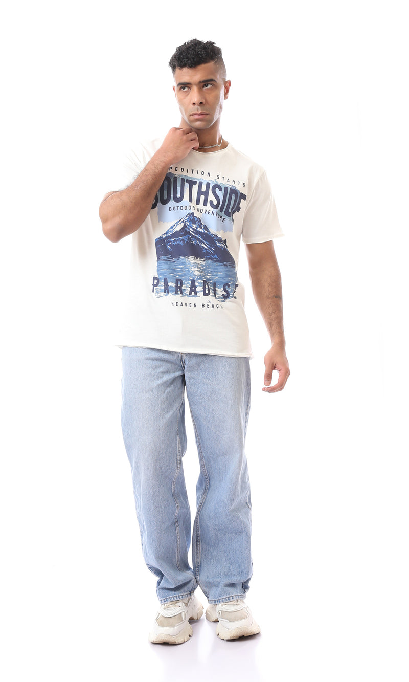 O164605 Off-White Slip On Casual Printed Pattern T-Shirt