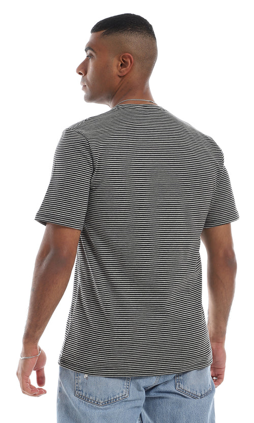 O164609 Thin Horizontal Striped Black & Grey Short Sleeves T-Shirt