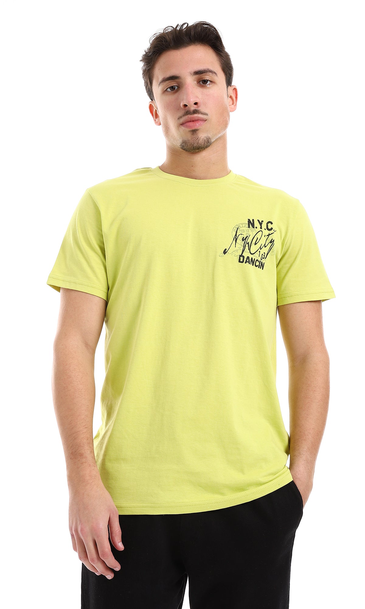 O164610 Back & Chest Printed Tee - Pistachio & Black