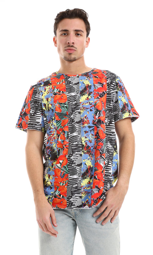 O164612 Red, Blue, White, Black & Yellow Multi-Patterned Tee