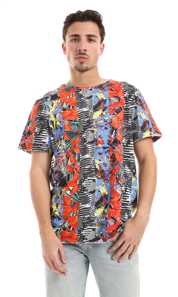 O164612 Red, Blue, White, Black & Yellow Multi-Patterned Tee