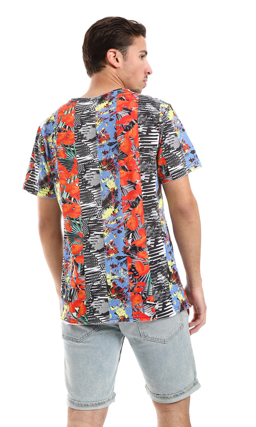 O164612 Red, Blue, White, Black & Yellow Multi-Patterned Tee