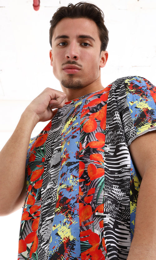 O164612 Red, Blue, White, Black & Yellow Multi-Patterned Tee