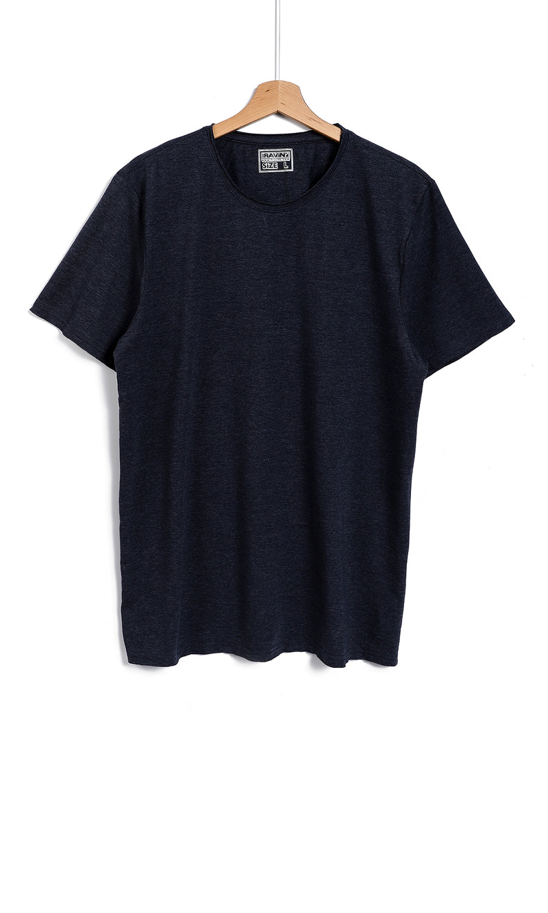 O164617 Basic Short Sleeves Heather Navy Blue T-Shirt