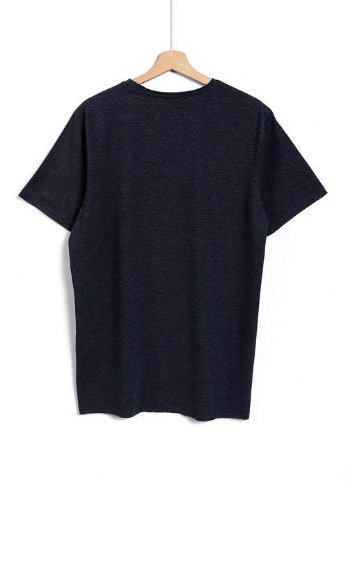 O164617 Basic Short Sleeves Heather Navy Blue T-Shirt