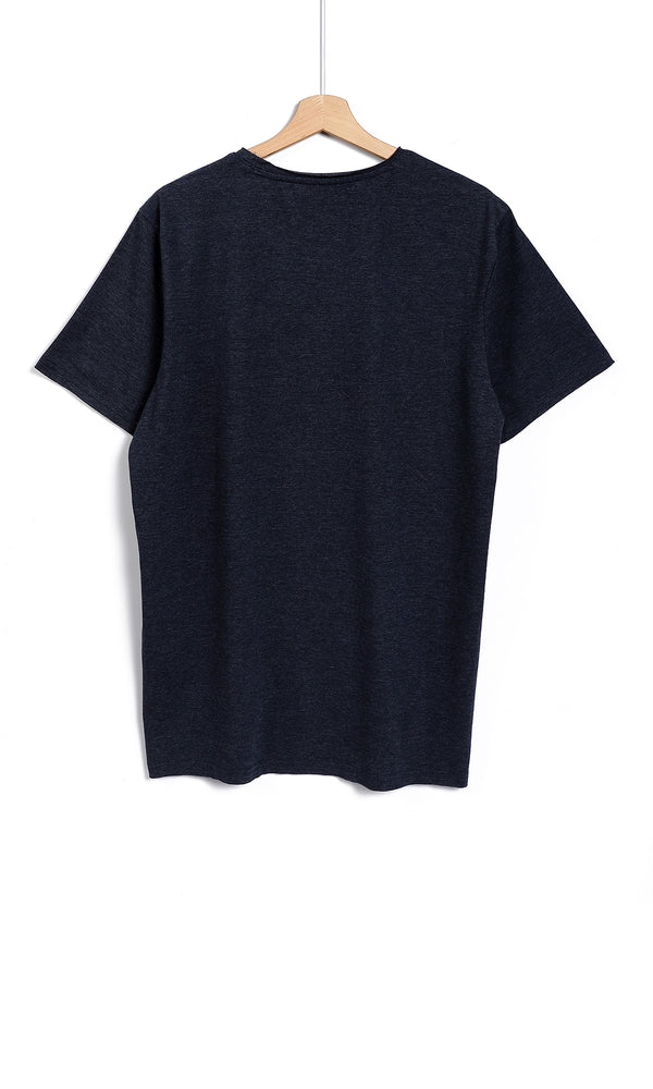 O164617 Basic Short Sleeves Heather Navy Blue T-Shirt