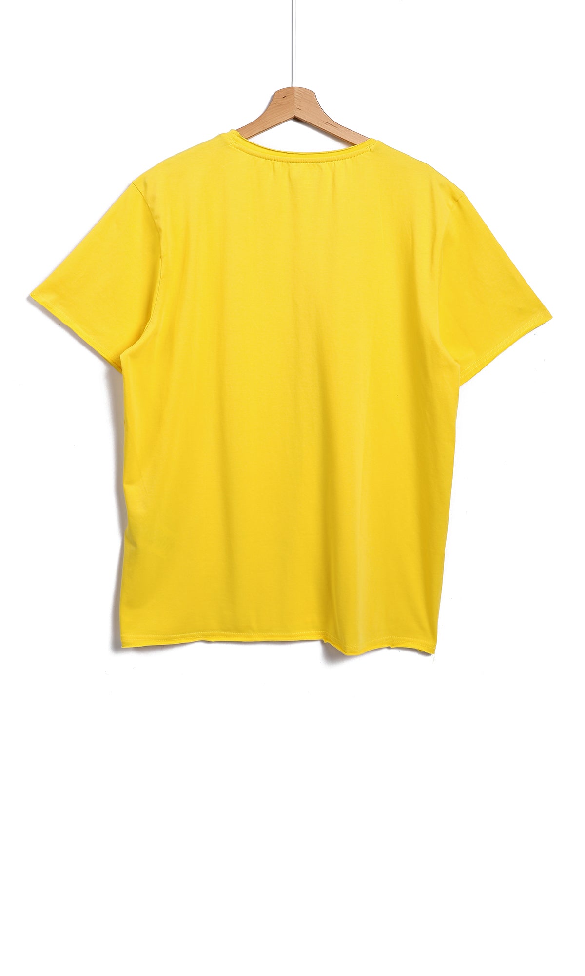 O164618 Solid Patterned Basic Yellow Plain T-Shirt