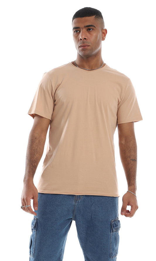 O164619 Basic Crew Neck Short Sleeves Light Coffee T-Shirt