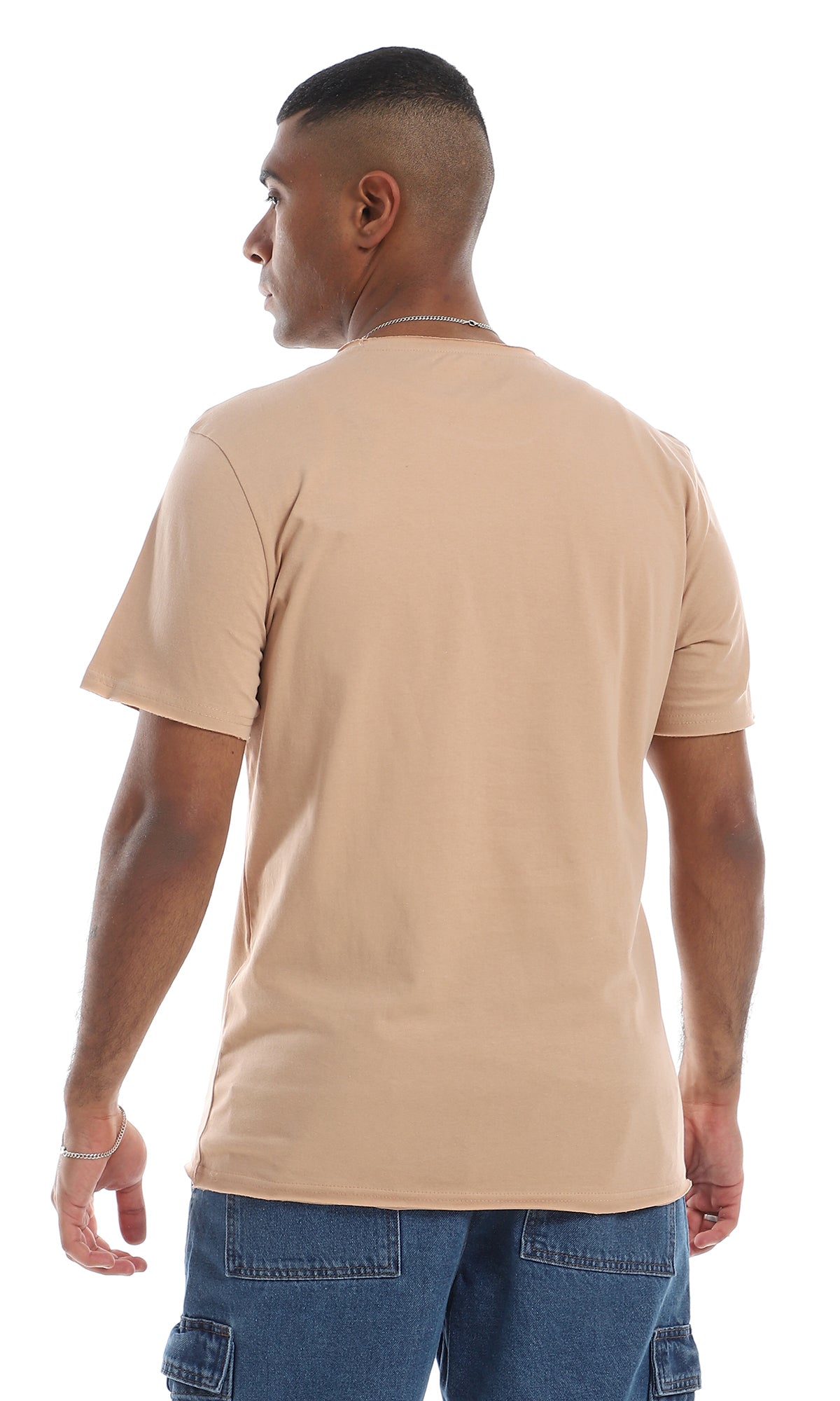 O164619 Basic Crew Neck Short Sleeves Light Coffee T-Shirt
