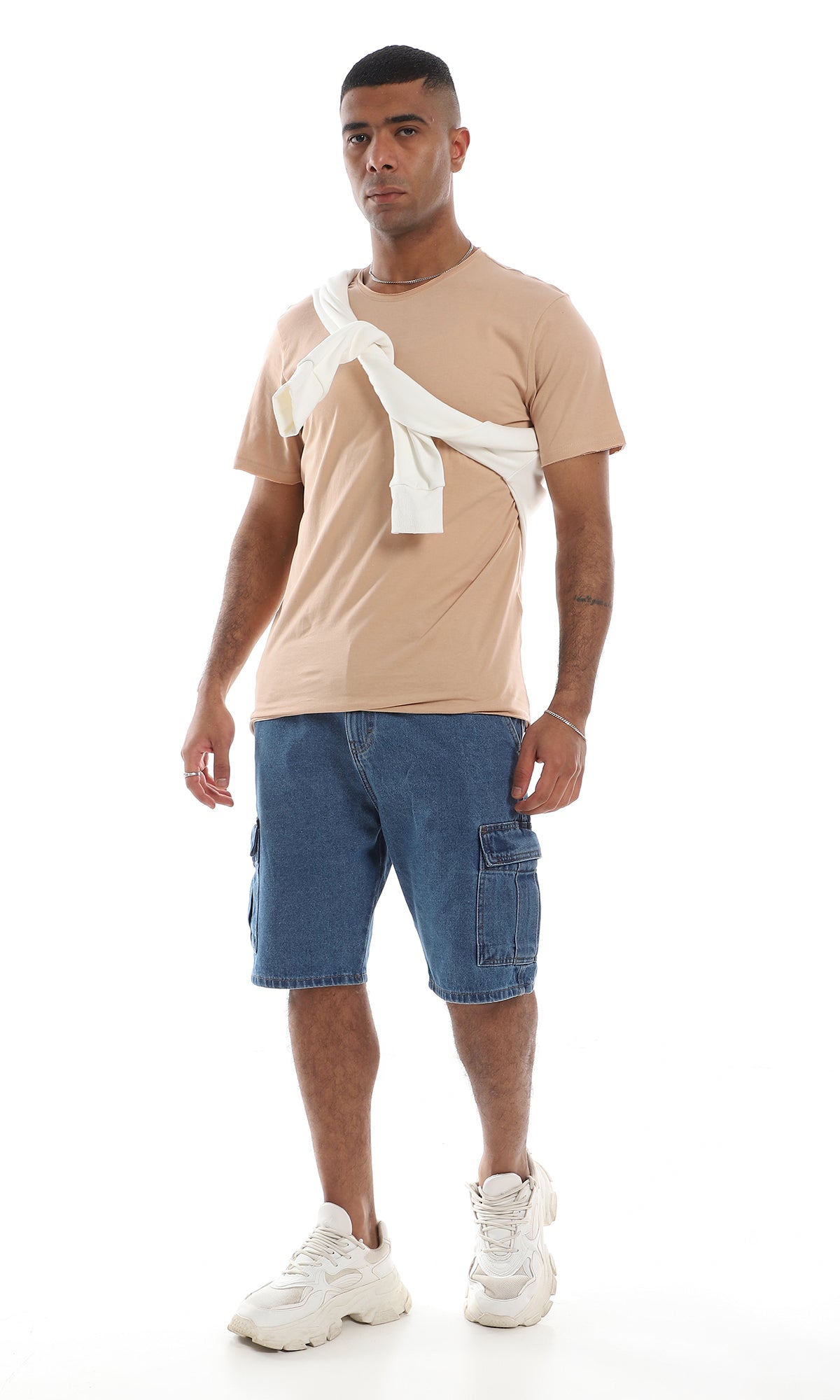 O164619 Basic Crew Neck Short Sleeves Light Coffee T-Shirt