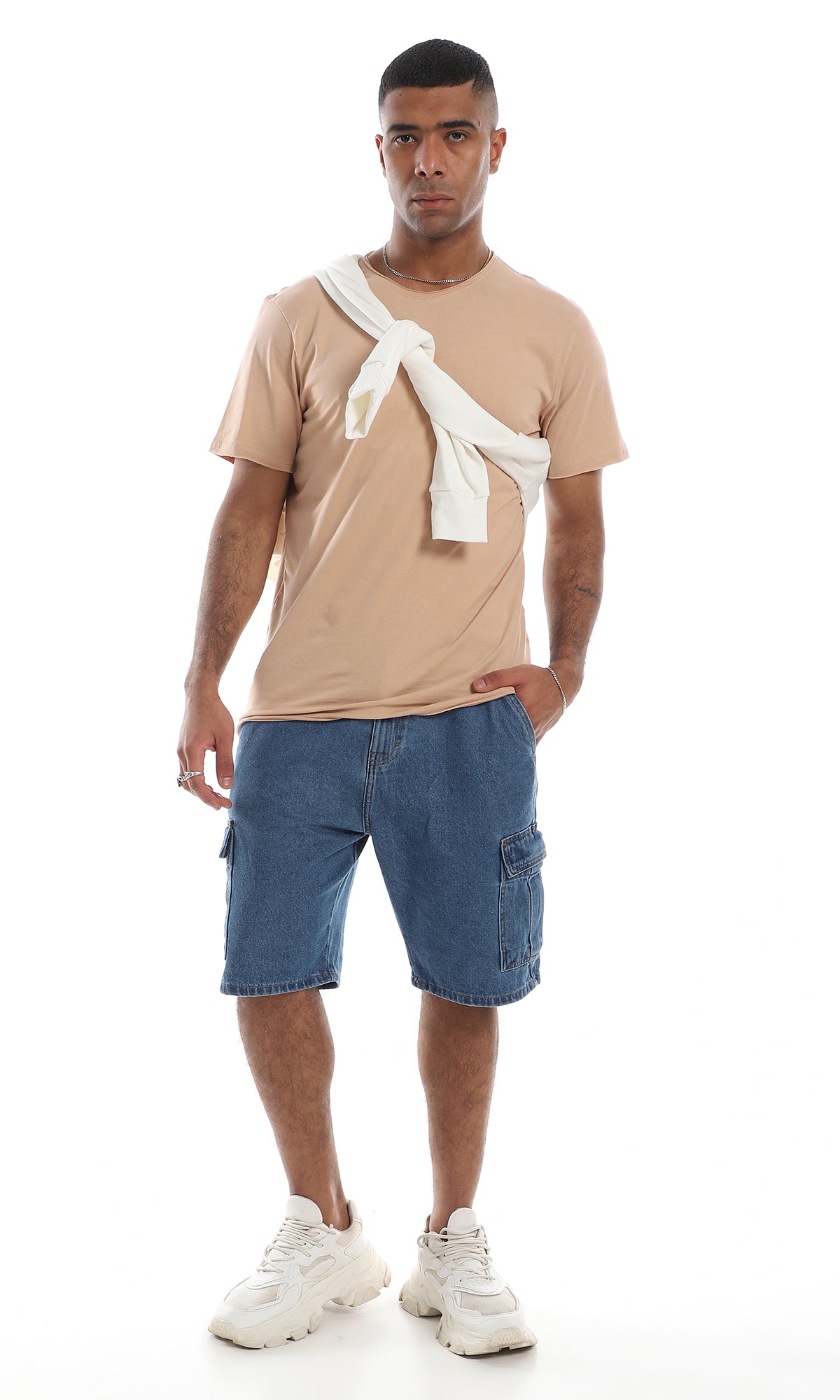 O164619 Basic Crew Neck Short Sleeves Light Coffee T-Shirt
