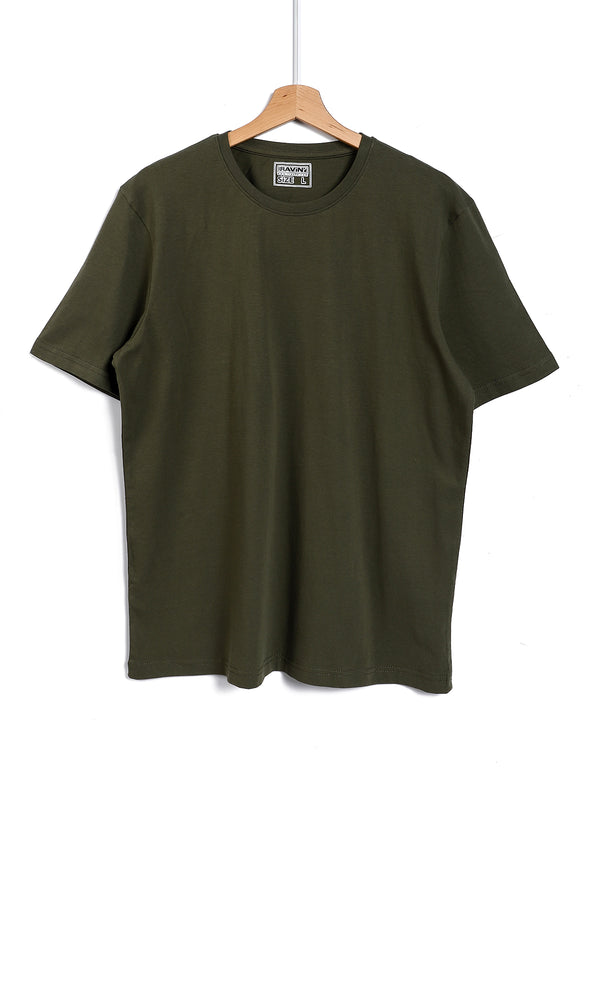 O164621 Plain Basic Solid Patterned T-Shirt - Phthalo Green