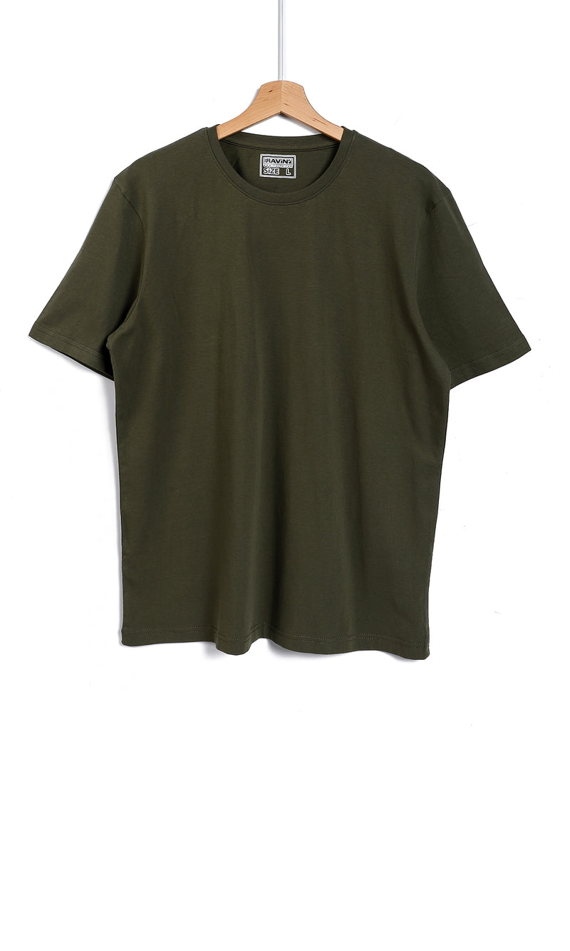 O164621 Plain Basic Solid Patterned T-Shirt - Phthalo Green