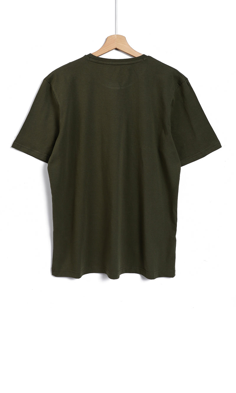 O164621 Plain Basic Solid Patterned T-Shirt - Phthalo Green
