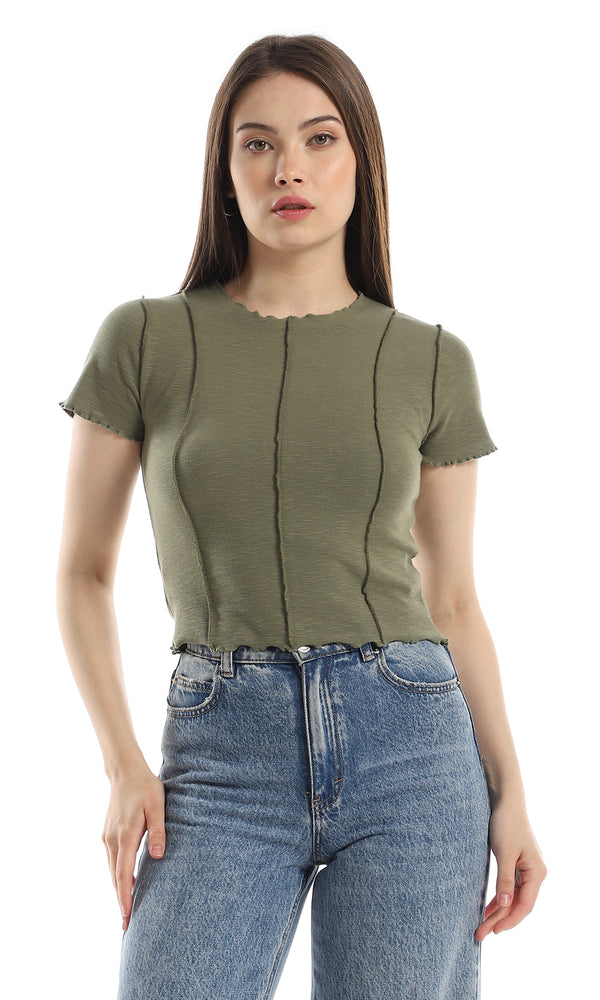 o164635-slip-on-summer-cotton-cap-sleeves-t-shirt-olive-women-short-sleeve-t-shirt