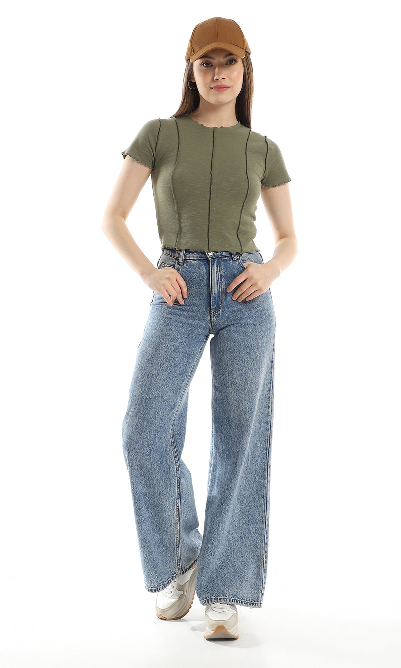 o164635-slip-on-summer-cotton-cap-sleeves-t-shirt-olive-women-short-sleeve-t-shirt