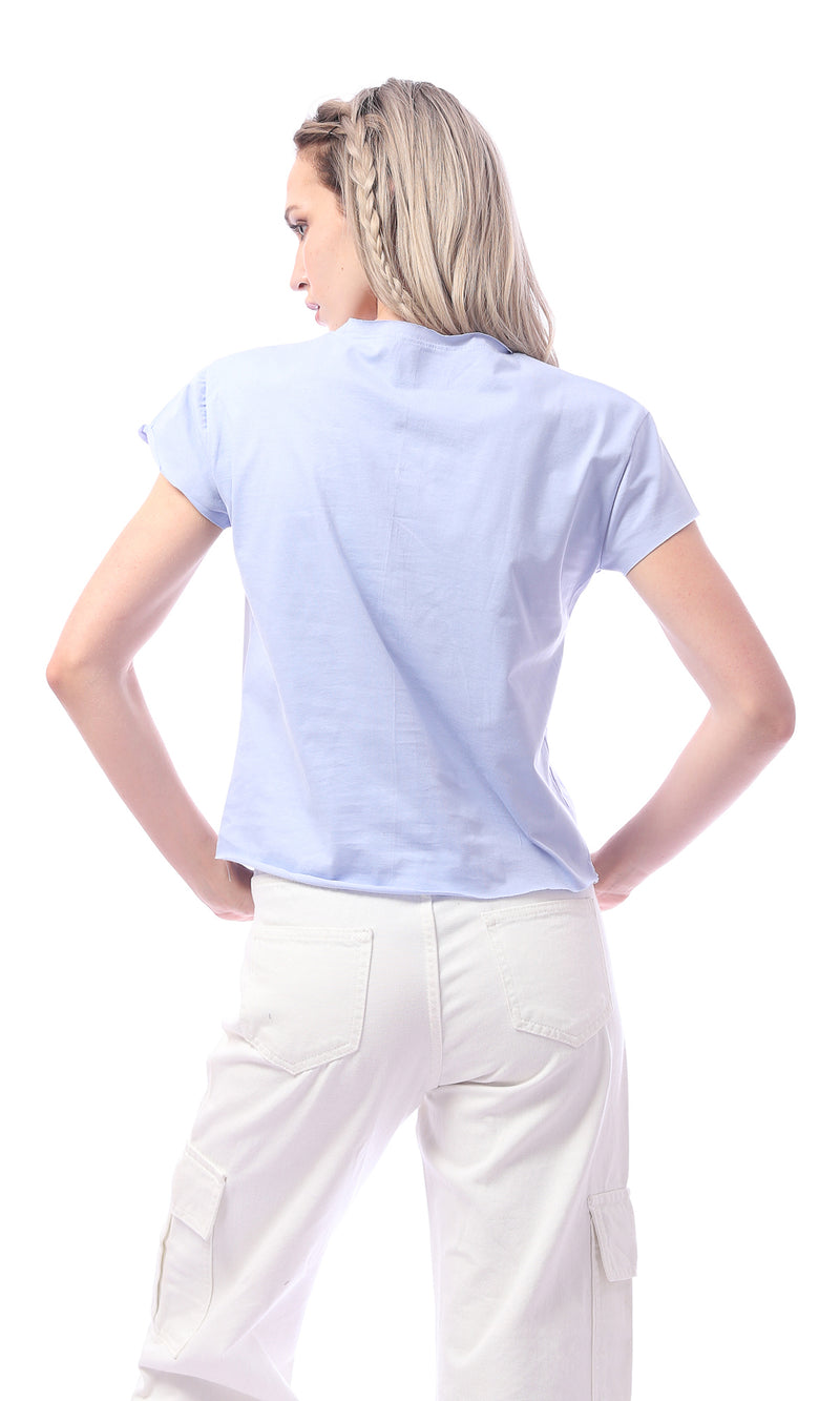 تي شيرت مطبوع باللون الأزرق السماوي