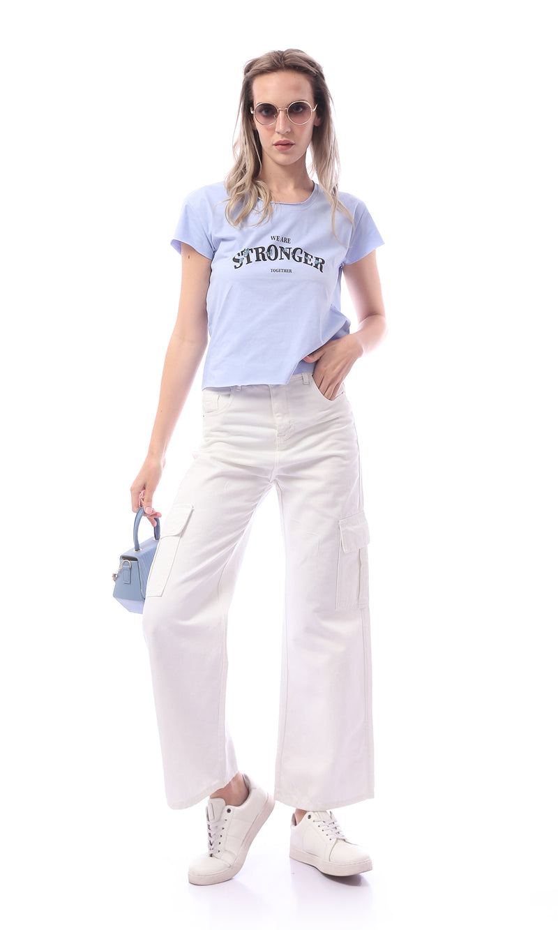 تي شيرت مطبوع باللون الأزرق السماوي