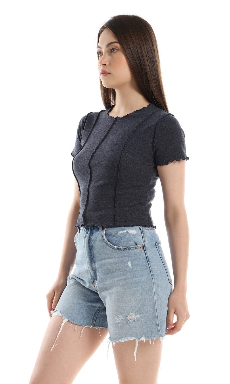 o164655-ruffled-hemline-short-sleeves-round-heather-navy-blue-top-women-short-sleeve-t-shirt