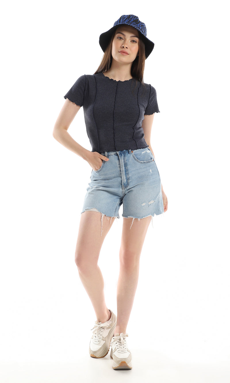 o164655-ruffled-hemline-short-sleeves-round-heather-navy-blue-top-women-short-sleeve-t-shirt