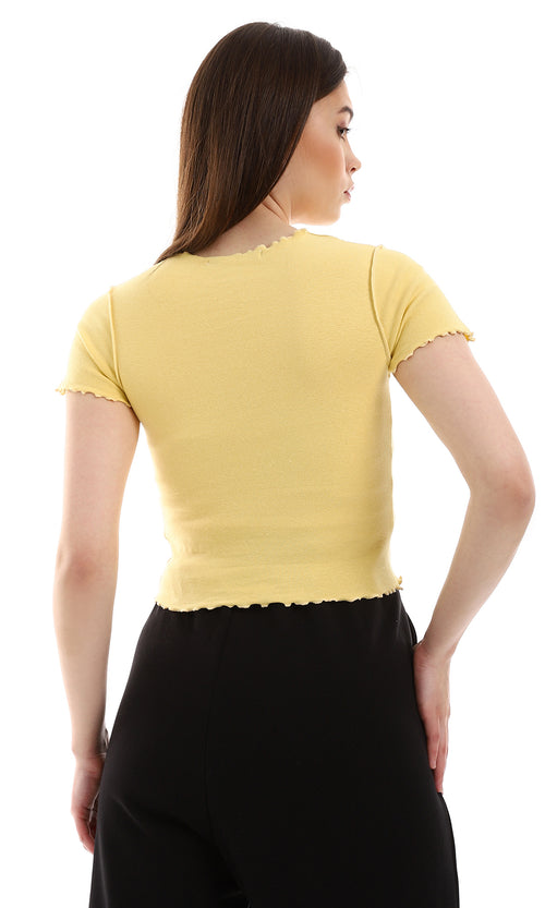 o164663-slip-on-yellow-tee-with-stitching-details-women-short-sleeve-t-shirt